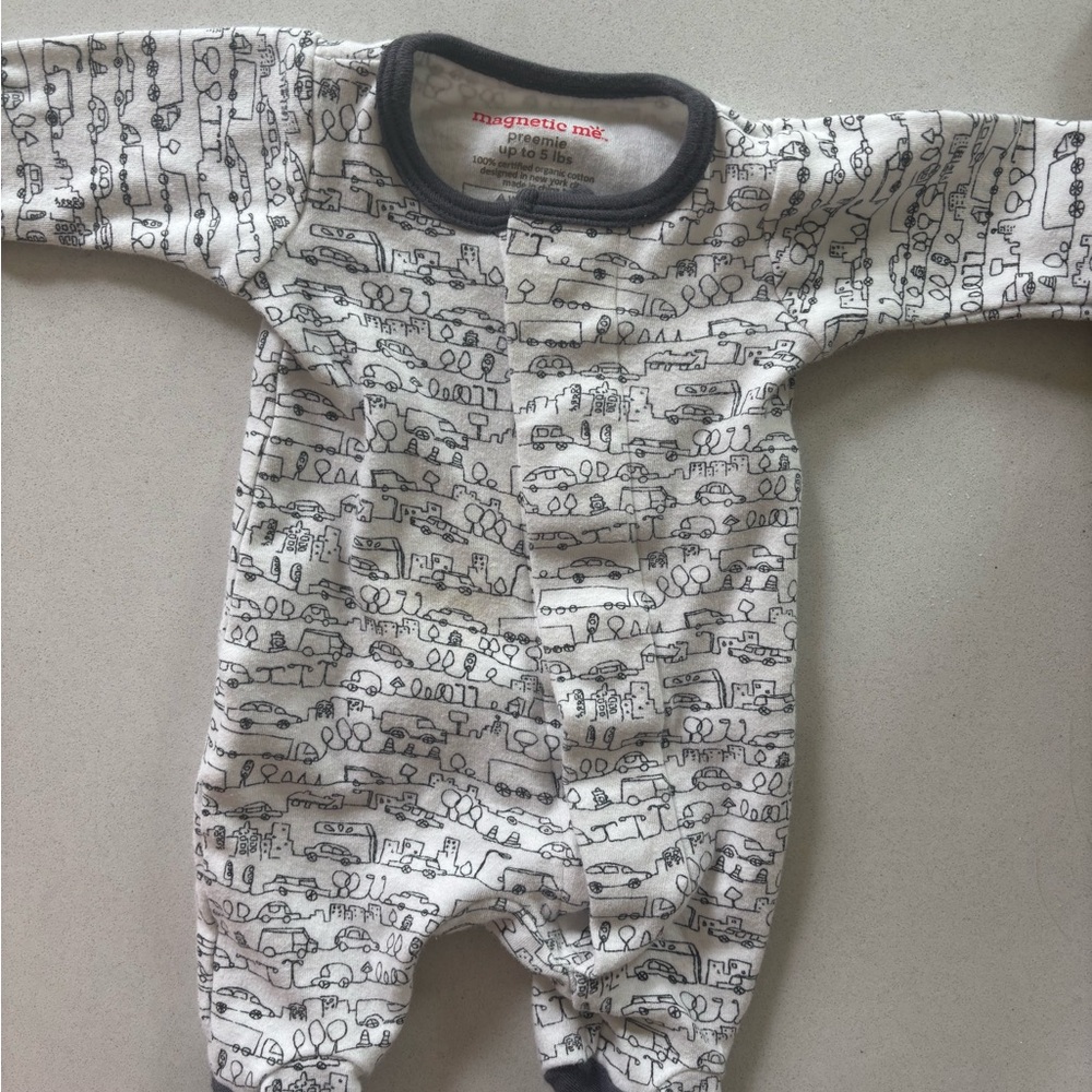 Magnetic Me White and Gray Printed Baby Footie